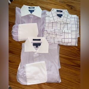 Paul Fredrick Lot Of 3 Flip Cuff Dress Shirt Men's  Purple Sz 15.5/35